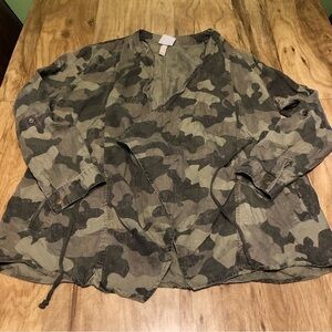 Knox Rose Cardigan Jacket Womens Large Open Front Camouflage Drawstring Camo